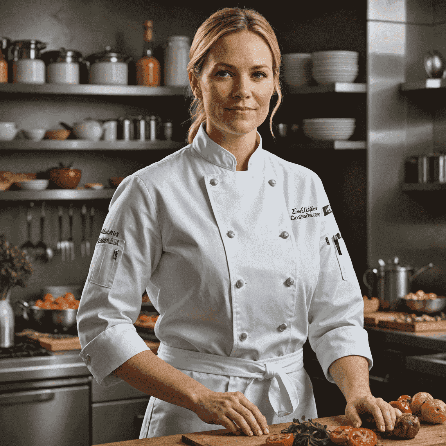 Portrait of Executive Chef Emily Thornton in her chef's whites