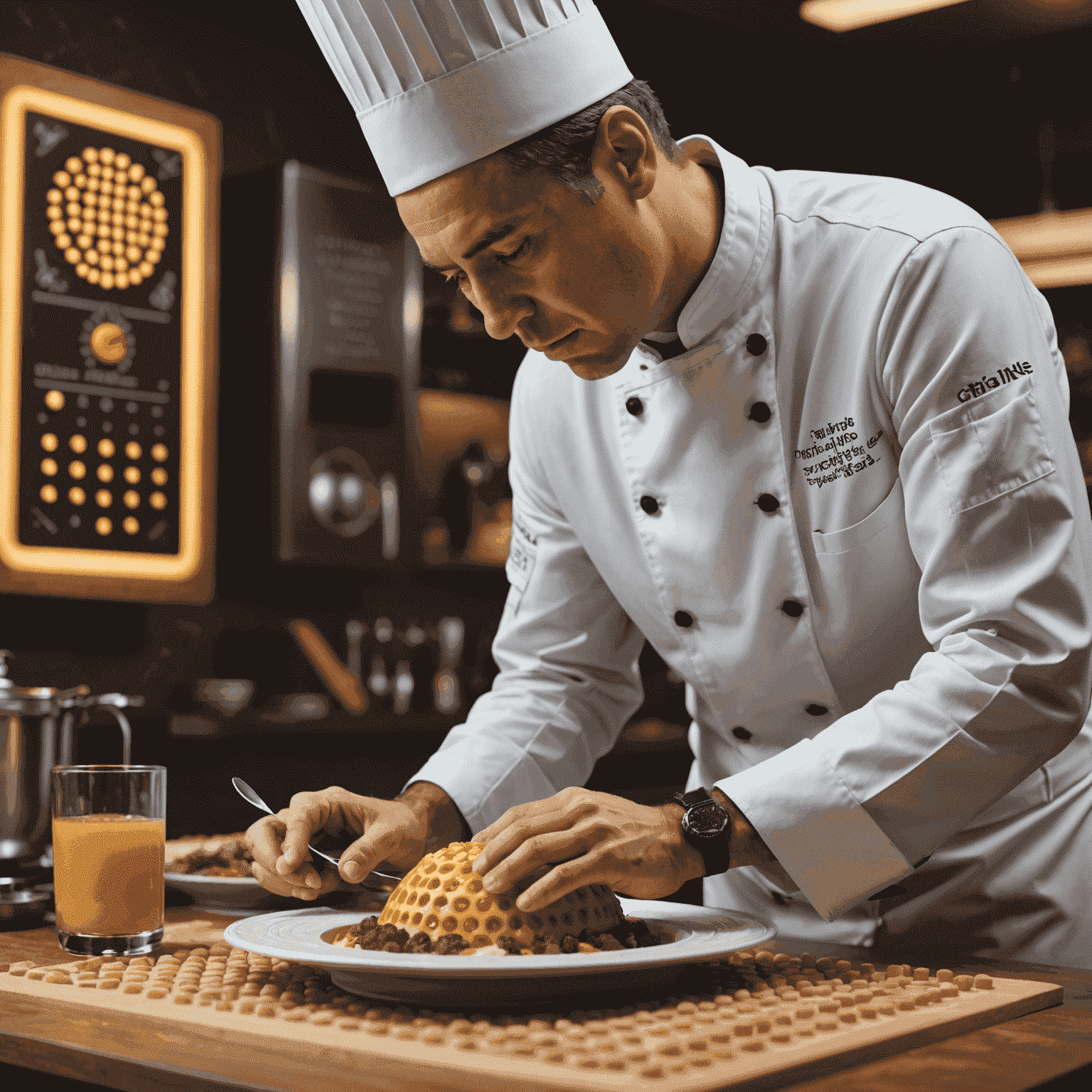 Chef plating an elaborate Plinko signature dish with precision and artistry